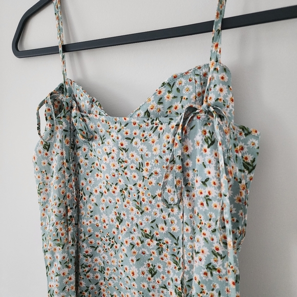 Ditsy Floral Size XS Green Mini Dress Adjustable Straps - Picture 4 of 5